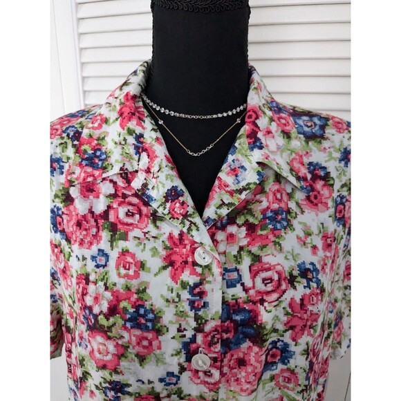 Classics Jantzen Top Womens L Vintage Floral Multi Short Sleeve Button Up Shirt - Picture 2 of 10